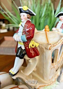 RARE Victorian Wallendorf Germany Porcelain Horse Drawn Carriage Buggy WOW B14
