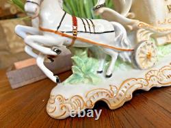 RARE Victorian Wallendorf Germany Porcelain Horse Drawn Carriage Buggy WOW B14