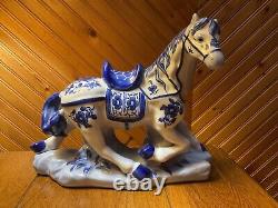 RARE Vintage Chinoiserie Blue -White 8x 10 Horse Figurine/ Hand Painted