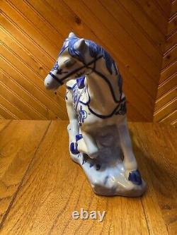 RARE Vintage Chinoiserie Blue -White 8x 10 Horse Figurine/ Hand Painted