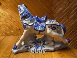 RARE Vintage Chinoiserie Blue -White 8x 10 Horse Figurine/ Hand Painted