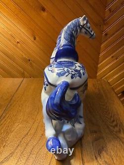 RARE Vintage Chinoiserie Blue -White 8x 10 Horse Figurine/ Hand Painted