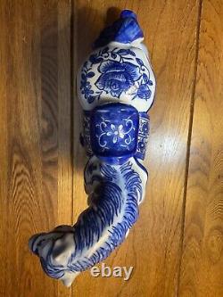 RARE Vintage Chinoiserie Blue -White 8x 10 Horse Figurine/ Hand Painted