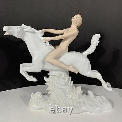 RARE Vintage Germany Wallendorf Nude Woman Riding Horse Porcelain Figurine