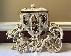 RARE XL Capodimonte Porcelain Horse Drawn Carriage Coach, Made In Italy, 30 L