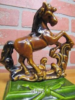 REARING HORSE Old Cast Iron Porcelain Bookend Doorstop Decorative Art Statue