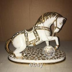 RG Porcellane Capodimonte Limoges Rearing Horse White Gold Swarovski Rare