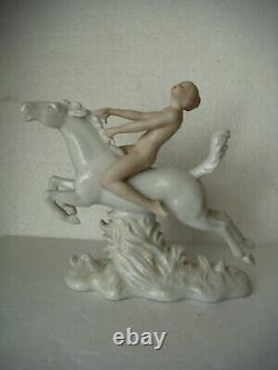 RRR RARE Antique Germany Wallendorf Nude Woman Ride Horse Porcelain Figurine
