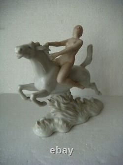 RRR RARE Antique Germany Wallendorf Nude Woman Ride Horse Porcelain Figurine