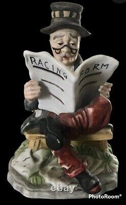 Racing Form Man Reading Newspaper Figurine Statue Vintage Ex-lego Taiwan Sticker