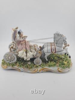 Rare Antique Capodimonte Italian Porcelain Lady Horse Carriage Lace Figurine