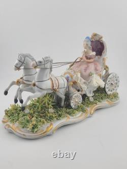 Rare Antique Capodimonte Italian Porcelain Lady Horse Carriage Lace Figurine