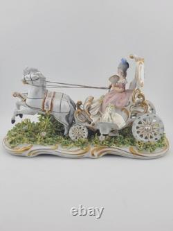 Rare Antique Capodimonte Italian Porcelain Lady Horse Carriage Lace Figurine