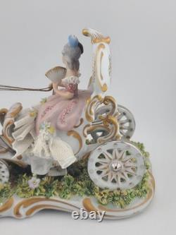 Rare Antique Capodimonte Italian Porcelain Lady Horse Carriage Lace Figurine