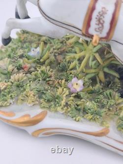 Rare Antique Capodimonte Italian Porcelain Lady Horse Carriage Lace Figurine