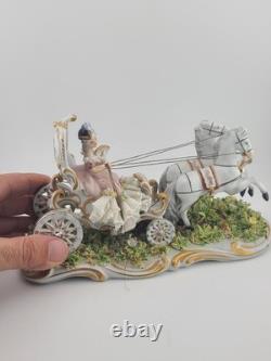 Rare Antique Capodimonte Italian Porcelain Lady Horse Carriage Lace Figurine