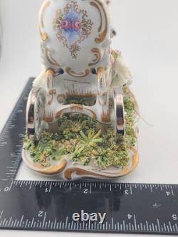 Rare Antique Capodimonte Italian Porcelain Lady Horse Carriage Lace Figurine