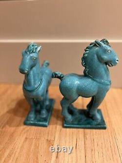 Rare Antique Set of 2 Austrian Goldscheider Porcelain Horses Stallions Art Deco
