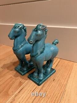 Rare Antique Set of 2 Austrian Goldscheider Porcelain Horses Stallions Art Deco