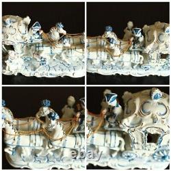 Rare Antique ancient doll Porcelain 4 horse carriage Figurine