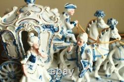 Rare Antique ancient doll Porcelain 4 horse carriage Figurine
