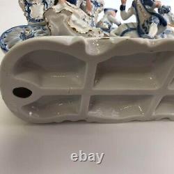 Rare Antique ancient doll Porcelain 4 horse carriage Figurine