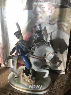 Rare Blue Hussar on horse Porcelain figurine Carl Thieme & Edme Samson marks