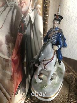 Rare Blue Hussar on horse Porcelain figurine Carl Thieme & Edme Samson marks