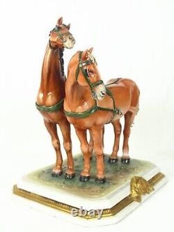 Rare Capodimonte For Archimede Seguso Signed B. Merli Large Horses Figurine