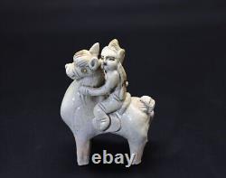 Rare Chinese Antique 6thC Xiangzhou Kiln Porcelain Statue Horse Riding Warrior
