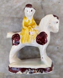 Rare English Staffordshire Pottery Lady Riding Horse Late 18th Century- 1700's