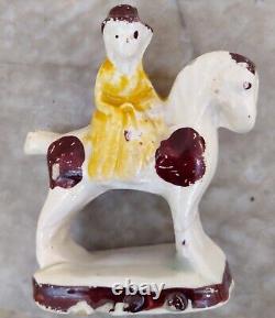 Rare English Staffordshire Pottery Lady Riding Horse Late 18th Century- 1700's