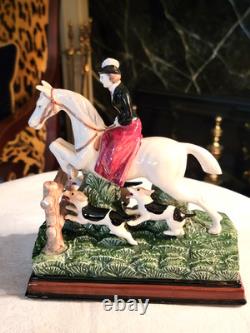 Rare, Fitz & Floyd Porcelain'the Hunt', Lady Riding Horse With Hounds, 8''h