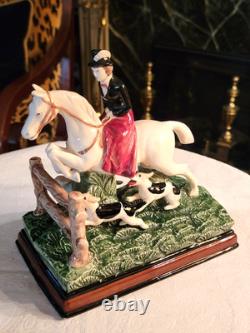 Rare, Fitz & Floyd Porcelain'the Hunt', Lady Riding Horse With Hounds, 8''h