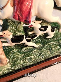 Rare, Fitz & Floyd Porcelain'the Hunt', Lady Riding Horse With Hounds, 8''h