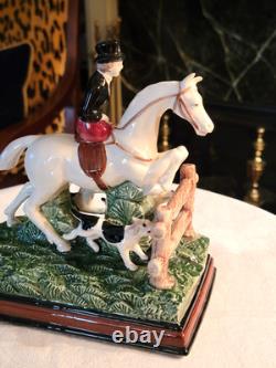 Rare, Fitz & Floyd Porcelain'the Hunt', Lady Riding Horse With Hounds, 8''h