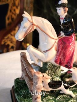 Rare, Fitz & Floyd Porcelain'the Hunt', Lady Riding Horse With Hounds, 8''h