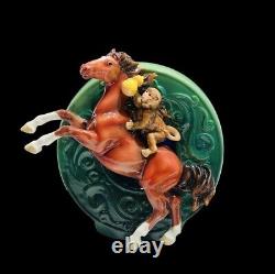 Rare Franz Porcelain Horse Figurine Monkey Riding Hand Painted COA Box