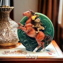 Rare Franz Porcelain Horse Figurine Monkey Riding Hand Painted COA Box