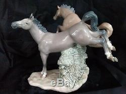 Rare Lladro Nao Wild Stallions Jumping Retired Spanish Porcelain Horse Figurine