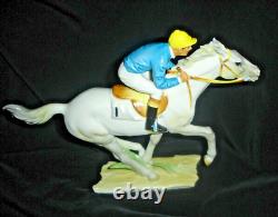Rare Porcelain Hutschenreuther Blue Jacket Jockey on Racing Horse MINT