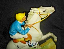 Rare Porcelain Hutschenreuther Blue Jacket Jockey on Racing Horse MINT