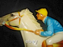 Rare Porcelain Hutschenreuther Blue Jacket Jockey on Racing Horse MINT
