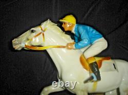 Rare Porcelain Hutschenreuther Blue Jacket Jockey on Racing Horse MINT