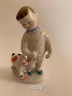 Rare Russian Figurine LFZ Boy with a horse porcelain 1960s