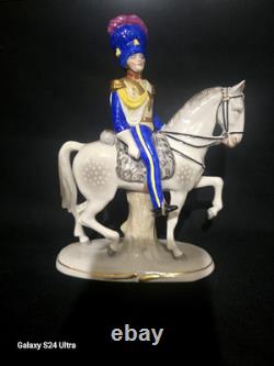 Rare Vintage SITZENDORF PORCELAIN OFFICER HORSEBACK FIGURE Germany C. 1900