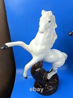 Rearing Glass Horses 18 Tall Figurine Mid-century Statue