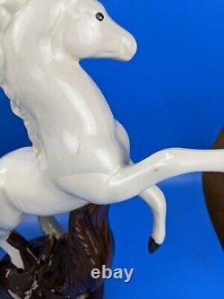 Rearing Glass Horses 18 Tall Figurine Mid-century Statue