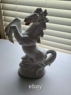 Rearing Horse Statue Figure Porcelain Gold Accents 12x7.5
