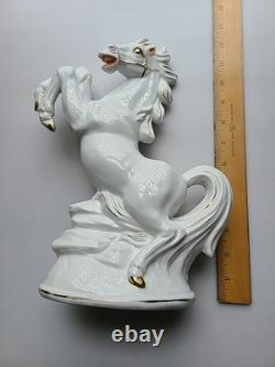 Rearing Horse Statue Figure Porcelain Gold Accents 12x7.5